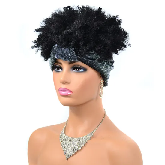 Hot Selling Fashion Ombre Turban Synthetic Headband Wigs Short Kinky Curly With Easy Attached Headband For Women Daily Party