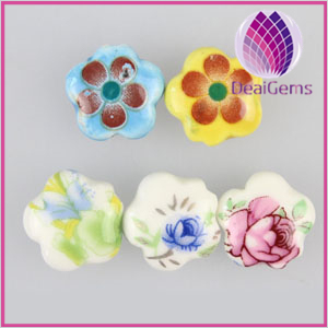 Bead porcelain 16x16mm double side flower and 2.5mm hole.