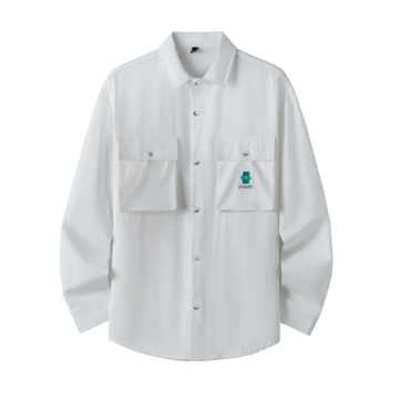 Factory Made Men's White Cotton Casual Shirt with Double Pockets for Daily Wear