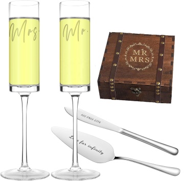 Modern Wedding Decor: Custom Gold Hot Stamping Champagne Glasses Set with Gift Box