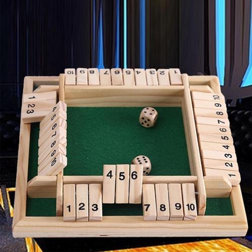 Deluxe Four Sided 10 Numbers Shut The Box Board Game Set Dice Party Club Drinking Games for Adults Families