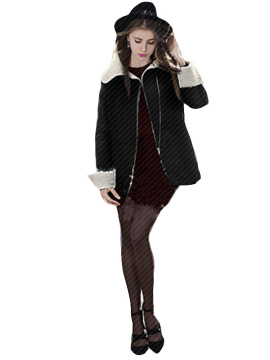 Winter Women Fashion Turn-Down Collar Long Sleeve Wool Coat