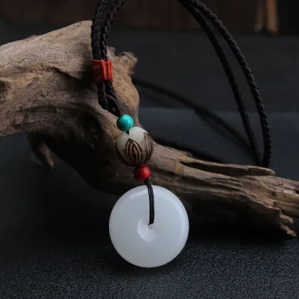 Vintage Style Jade Buddha Dragon Phoenix Pendant Necklace for Women