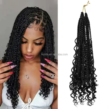 AliLeader 14 inch Boho Box Braid Synthetic Crochet Hair Bohemian Messy Goddess River Locs Crochet Braid Hair With Curly End