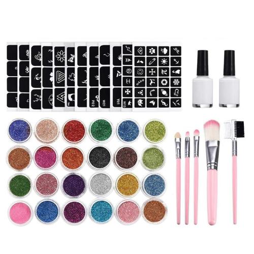 Glitter Tattoo Kit Semipermanent Tattoo Decals Assorted Tattoo Template DIY Body Art Supplies for Girls Ladies Women Students