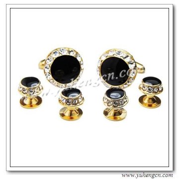 Gold Plating Crystal Cufflinks and Tuxedo Studs Set