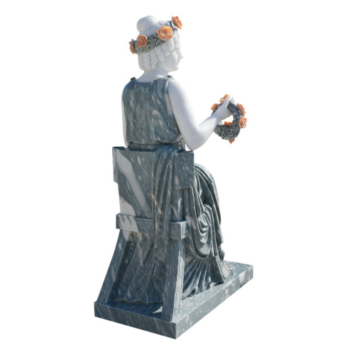 Marble Seated Goddess Statue with Floral Rose Decor