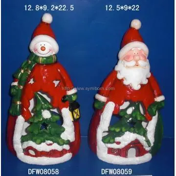 Ceramic Christmas Snowman And Santa Claus