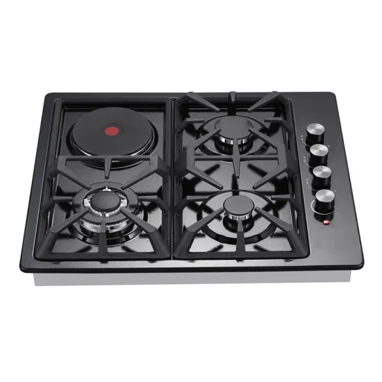 Built-in Four Burners Gas Hob with Electric Induction Cooker and Knob Control Toughened Glass Panel