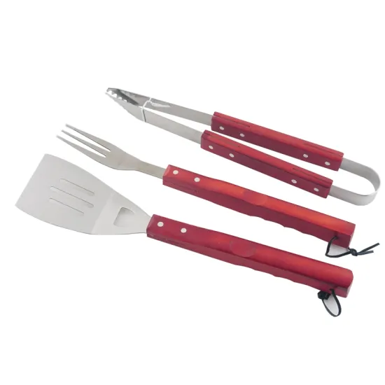 3PCS Wood Handle Stainless Steel Barbecue Tools Outdoor Camping BBQ Grilling Tool Set