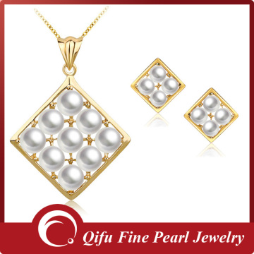 9K Gold Fashion Natural Small Multi Pearls Pendant Stud Earring Sets