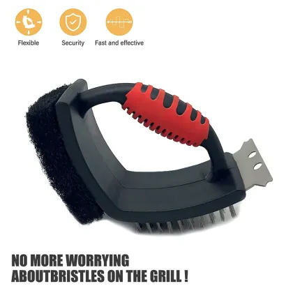 2-in-1 BBQ Grill Brush with Plastic Handle, Black Nylon Bristles and Grill Scraper