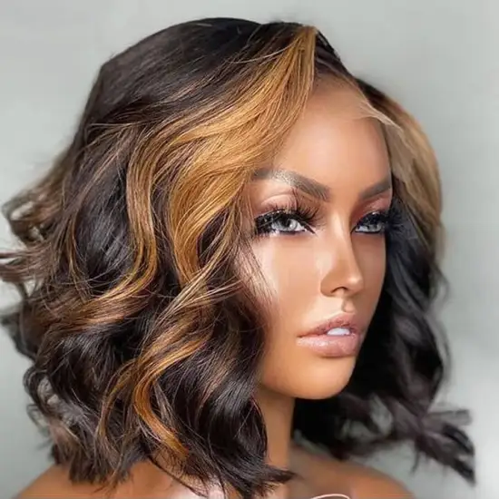 4X4 Highlight Honey Blonde Brazilian Body Wave HD Lace Closure Human Hair Bob Wigs