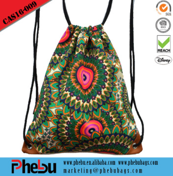 Printing women drawstring bag canvas string backpack(CAS16-009)