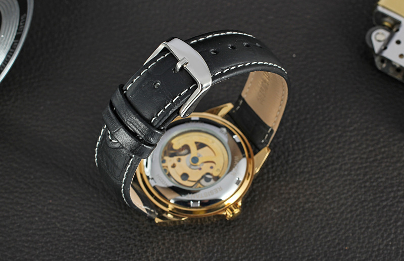 Gold Alloy Case Leather Japan Movement Watch