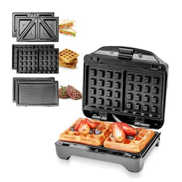 5-in-1 Breakfast Sandwich Maker: Toaster and Mini Waffle Maker with Non-Stick Plates