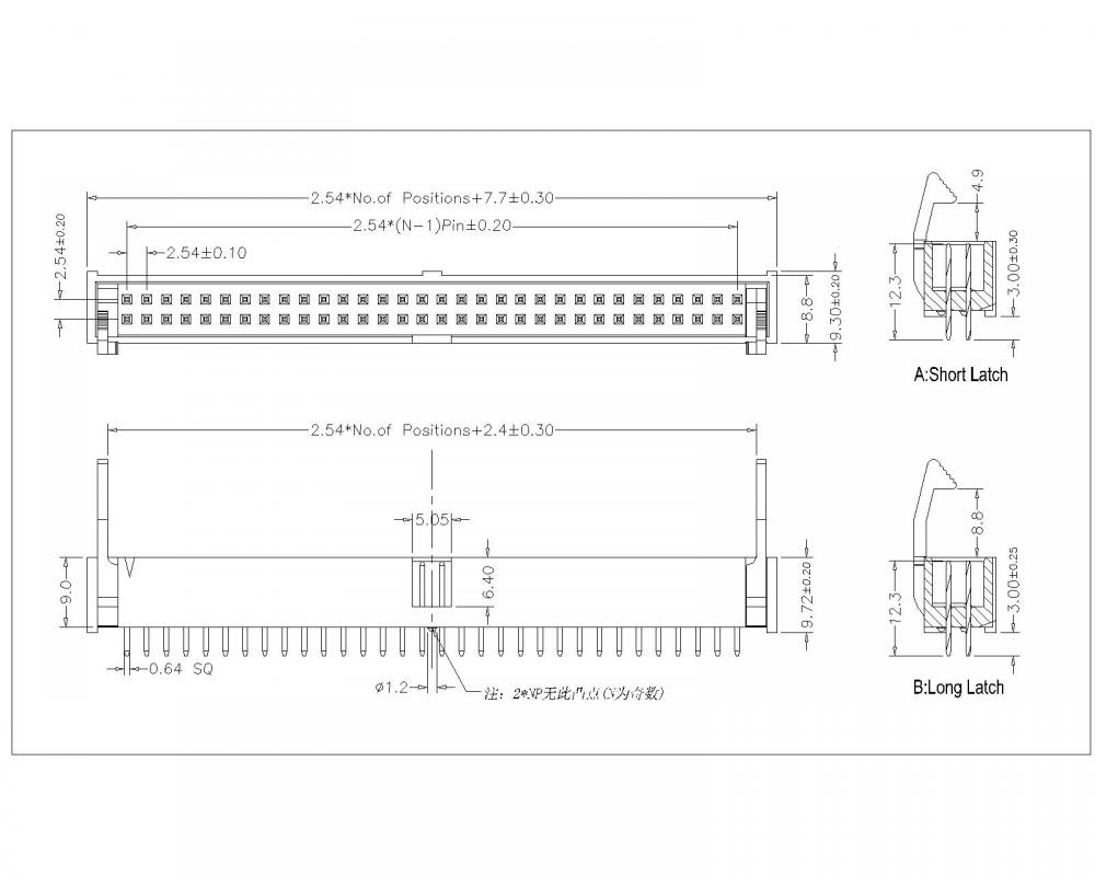 2,54 mm (0,100 &quot;) X2,54 mm en-tête d&#39;éjection de pas 180 ° Latch en métal