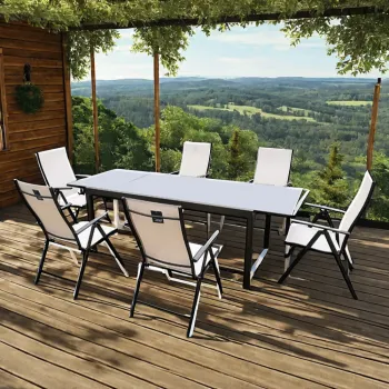 Outdoor Metal Dining Set: Extendable Garden Patio Table with Chairs