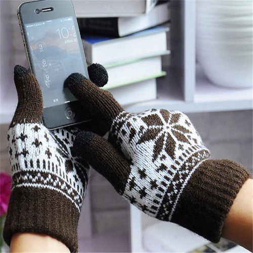 men's snowflake pattern warn knitted winter Christmas touchscreen gloves