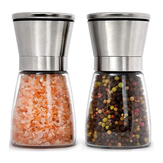 Hyri Adjustable Manual Pepper Mill: Glass Bottle, Ceramic Core, and Stainless Steel Construction for Chili, Salt, and Pepper Grinding