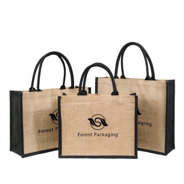Eco-Friendly Black Linen Burlap Gift Tote Bags with Logo Printing