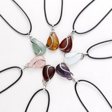 Natural gem teardrop S stone Pendant water drop healing Amethyst chakra Charm Necklace European and American simple fashion