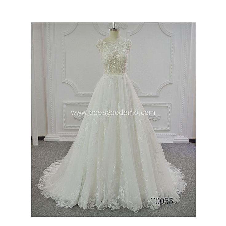 Short Sleeve backless lace Crystal bridal dress Wedding Dress