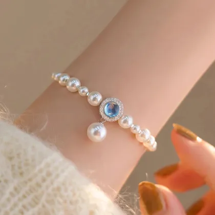Aquamarine Pearl Girly Bracelet High End Luxury Bracelet