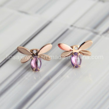 Popular Style Rose Gold Stainless Steel Butterfly Earrings (SE072)