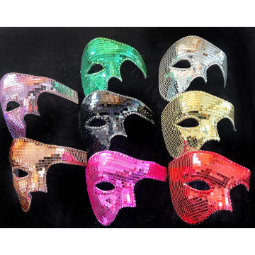 Shiny Mirrored Sequins Mask Costume for Halloween and Nightclub Parties