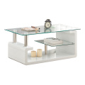 Mesa de café de vidro com prateleira para sala de estar