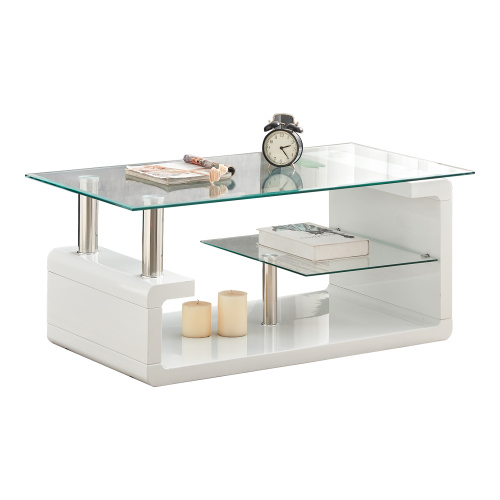 Mesa de café de vidrio con estante para sala de estar