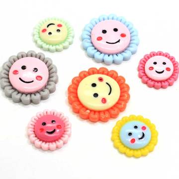 Colorido 20mm 28mm Linda sonrisa cara girasol Flatback botón de resina cabujón para manualidades Diy adorno de álbum de recortes