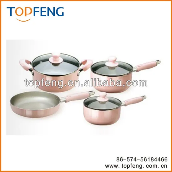 PAN SET OF 7,Pink/non-stick pan set/fry pan set/Pots and pans set