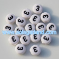 Acrylic White Coin Round Beads With Black Digit Number