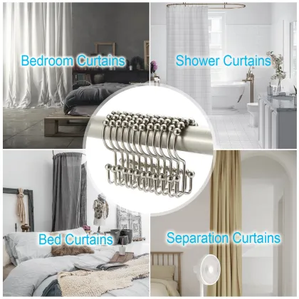 Adjustable Antirust Metal Sliding Curtain Shower Hook Set