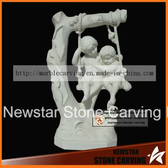 Swing Children Stone Carving Statues for Garden Park Nss033