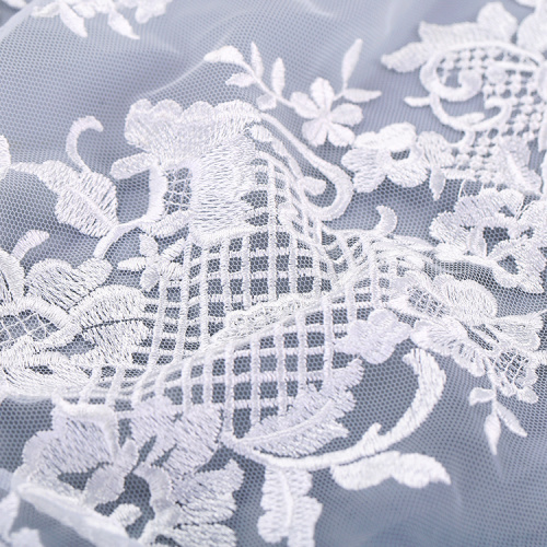 White Flower Flat Lace Embroidery Fabric