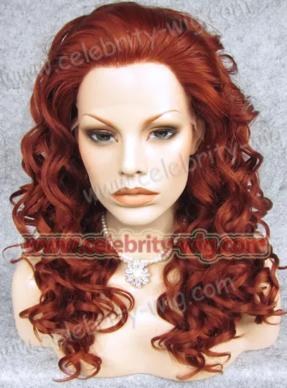 Medium Length Curly Copper Red Synthetic Lace Front Wig