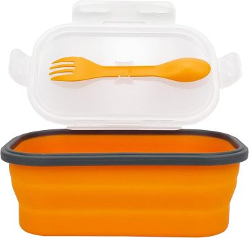 Silikon Bento Box Lunch -Behälter mit luftdichtem Deckel und 2in1 Gabel