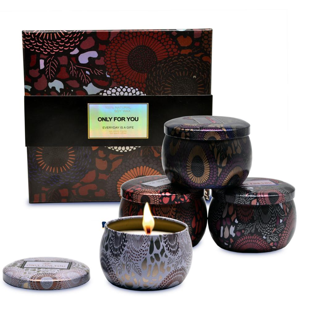 Set regalo personalizzato di candele di latta profumate decorative di lusso