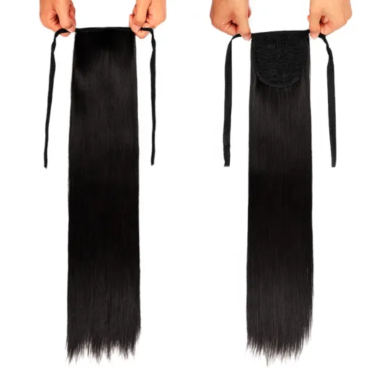 Long Straight Ponytail Hair Extension Tie Up Hair Piece Heat Resisting Fiber Synthetic Pony Tail Dark Brown Hairpiece