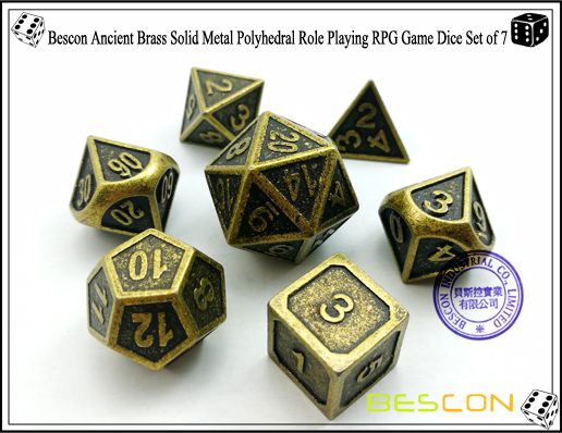 Polyhedral DND Dice Sets, 7-Die Solid Metallic Polyhedral D&D Dice