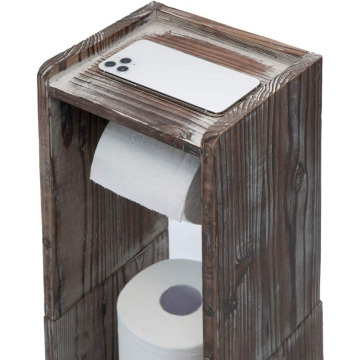 Rustic Wood Toilet Paper Holder Tissue Bathroom Shelf