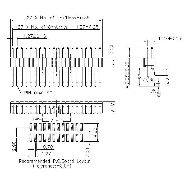 1.27 mm Pin Header Dual Row Angle SMT Type PHCM16-XXD