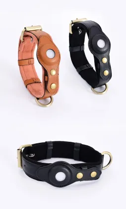 Genuine Leather GPS Tracker AirTag Dog Collar