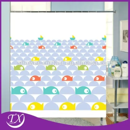 Printing Polyester Fabric Happy Fish Shower Curtain