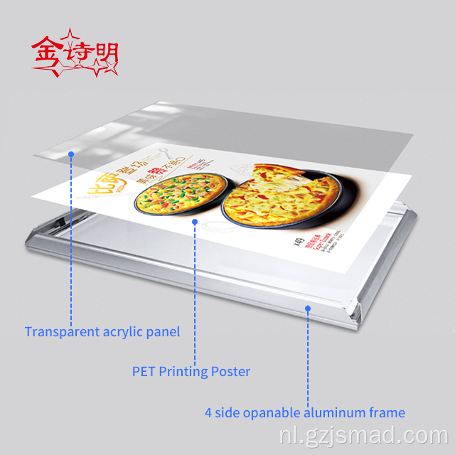 Wandgemonteerde aluminium snapper frame advertentielichtdoos