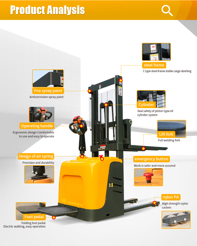 1T Stand Up Hidráulico Liflift Electric Reach Stacker