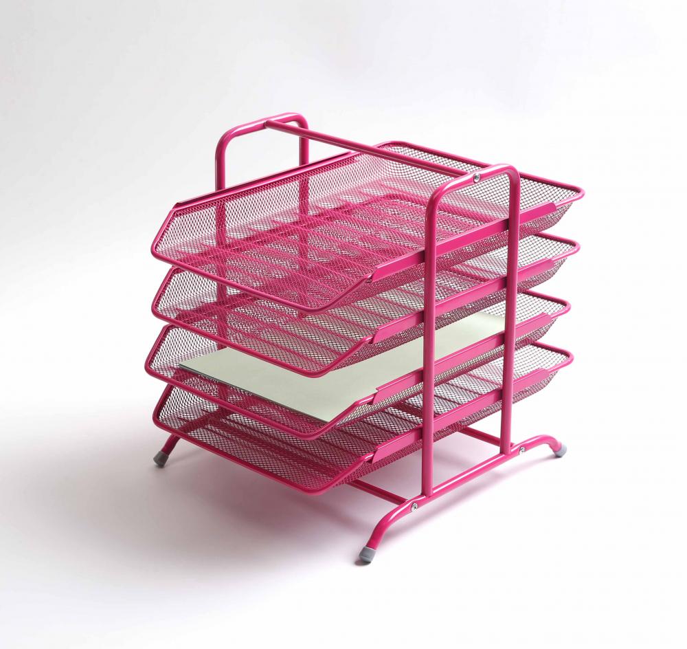 Wire Metal Mesh Office Desk Organizer- 4-tier File Tray